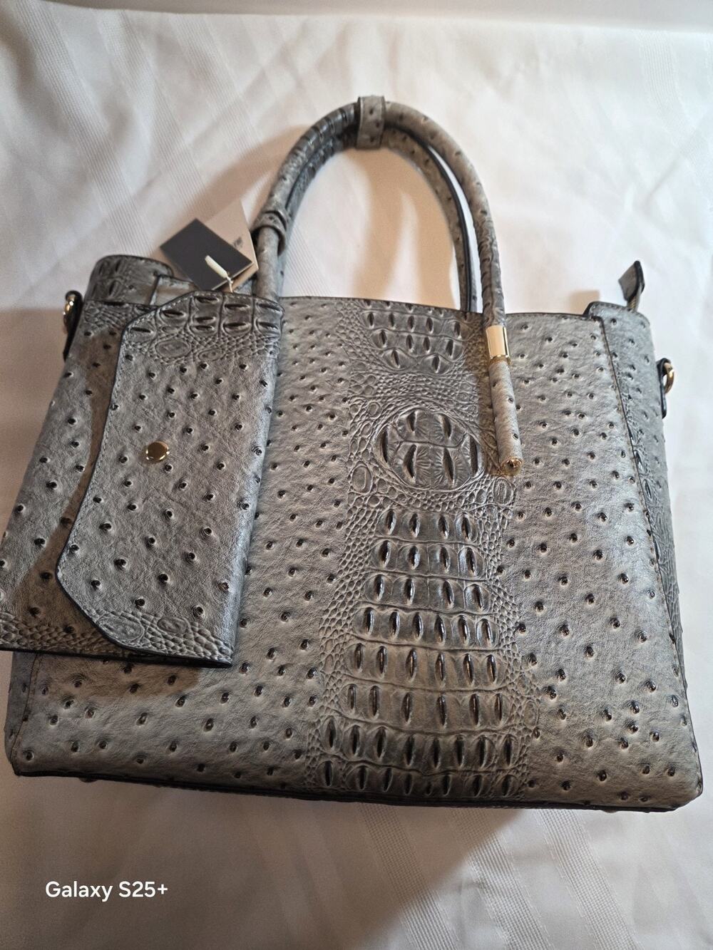 NWT Isabelle Vegan leather ostrich and croc embossed satchel handbag/wristlet